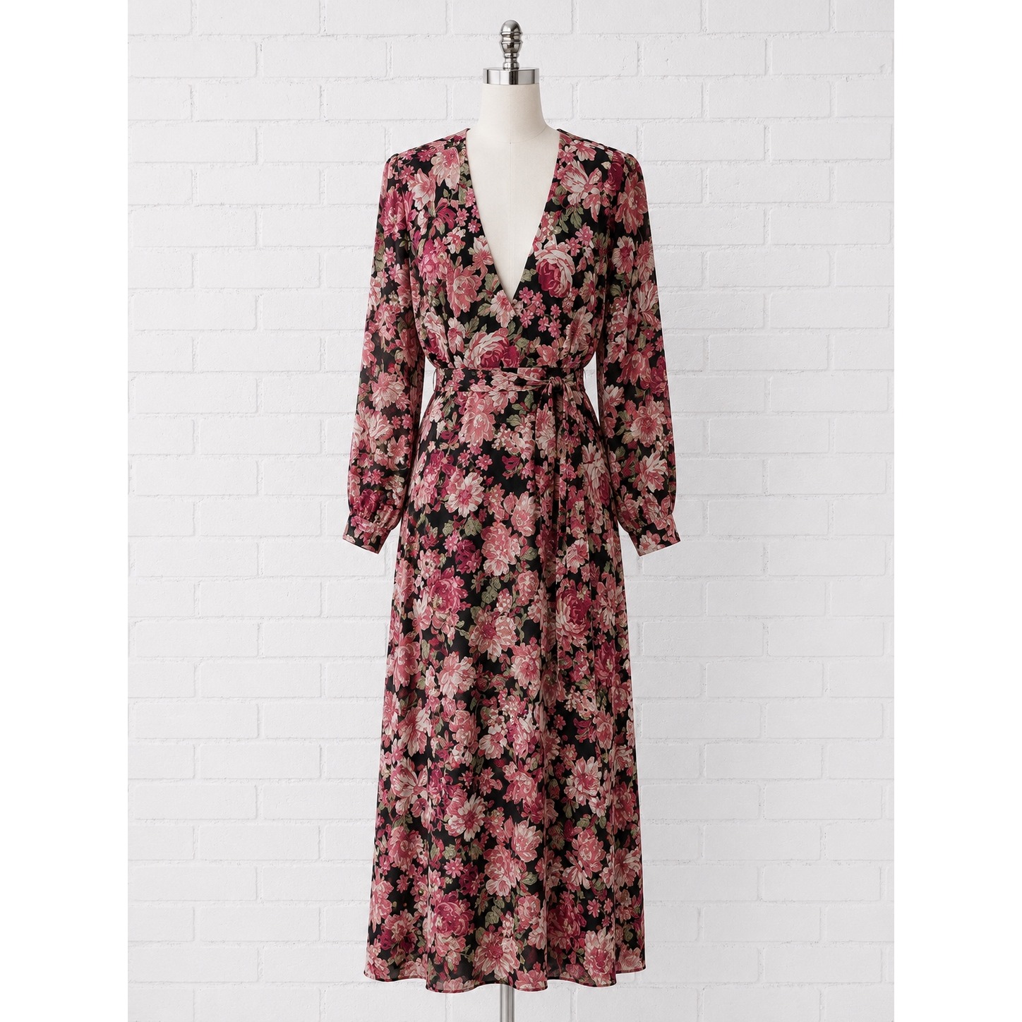 Bardot Floral Cut Out Maxi Dress Womens 8 Black Pink Long Sleeve V-Neck